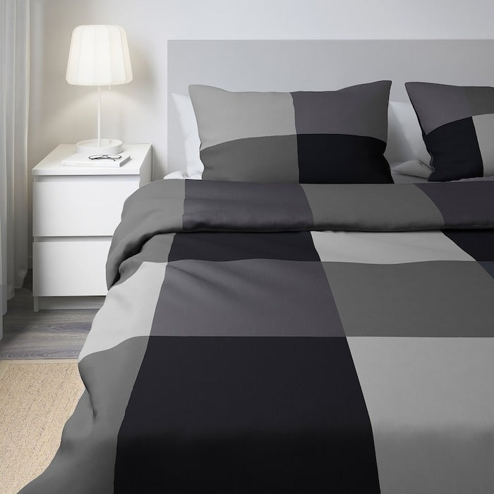 BRUNKRISSLA Duvet cover and 2 pillowcase, black 200x200/50x80 cm