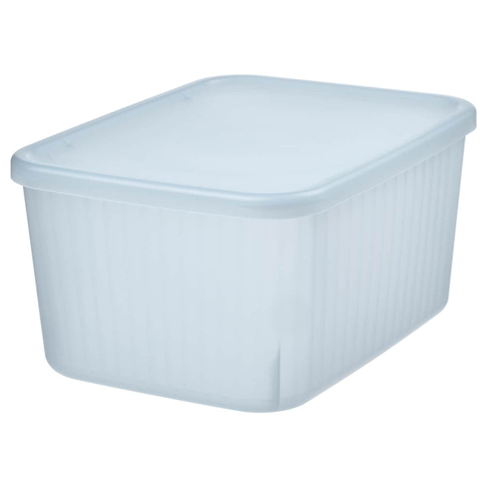 RYKTA storage box with lid, transparent grey-blue, 18x24x12 cm/3.5 l