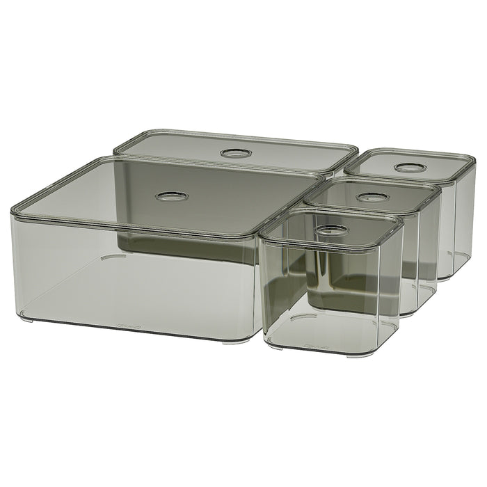 VISSLAAN box with lid, set of 5, grey