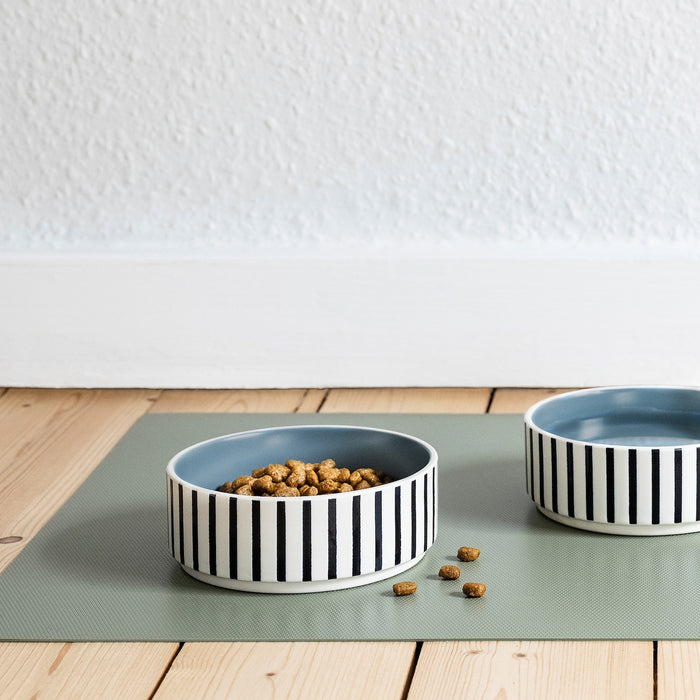 UTSADD pet bowl, stripe pattern black-blue/grey-blue, 11 cm