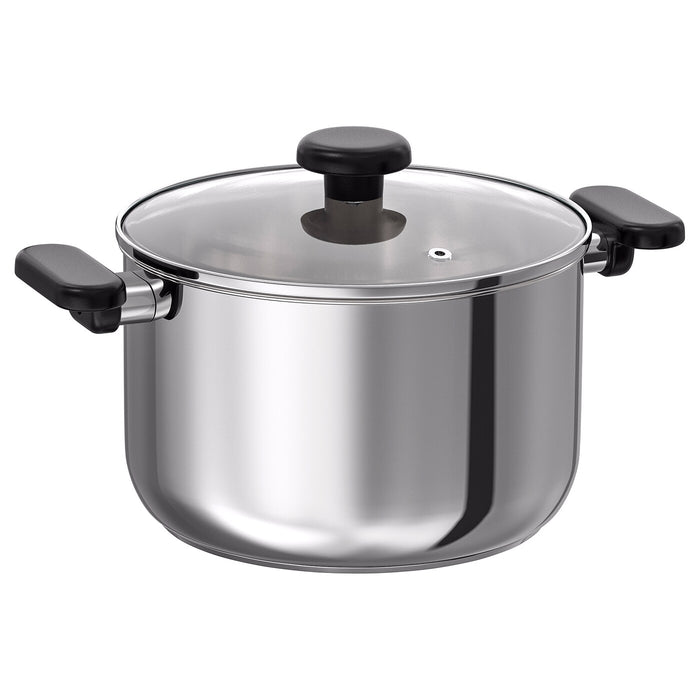 MIDDAGSMAT pot with lid, clear glass/stainless steel, 5 l