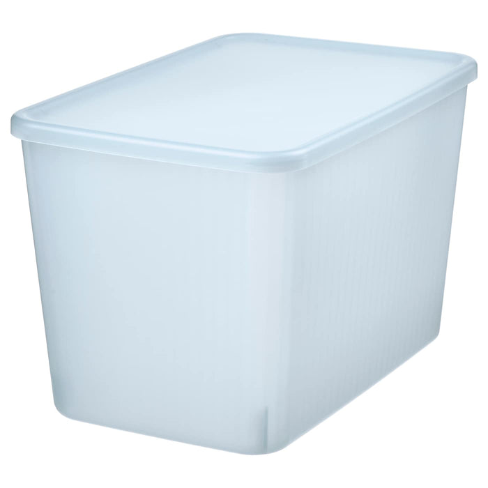 RYKTA storage box with lid, transparent grey-blue, 24x36x23 cm/14.5 l