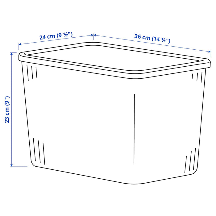 RYKTA storage box with lid, transparent grey-blue, 24x36x23 cm/14.5 l