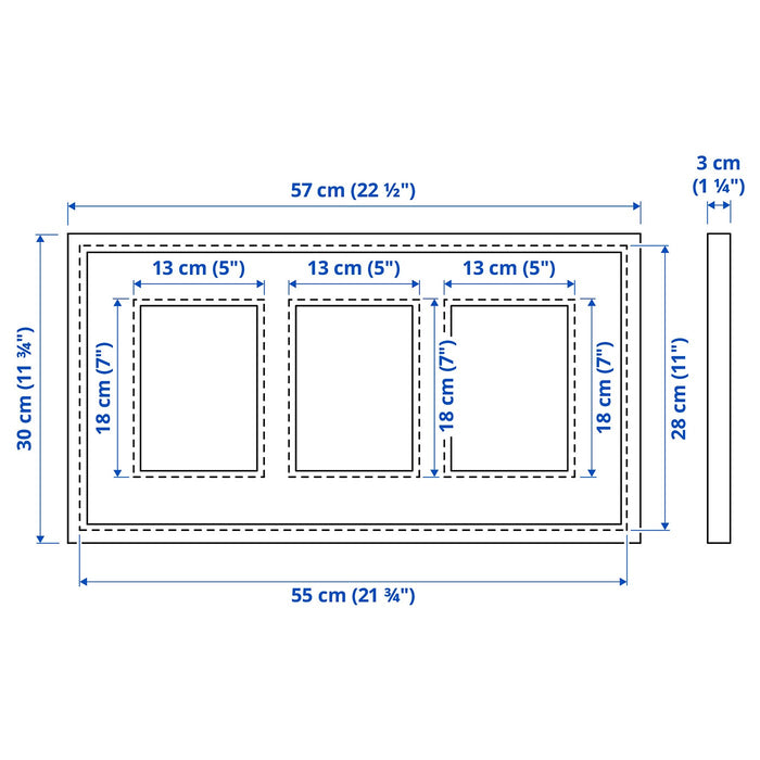 RODALM frame for 3 pictures, black, 55x28 cm