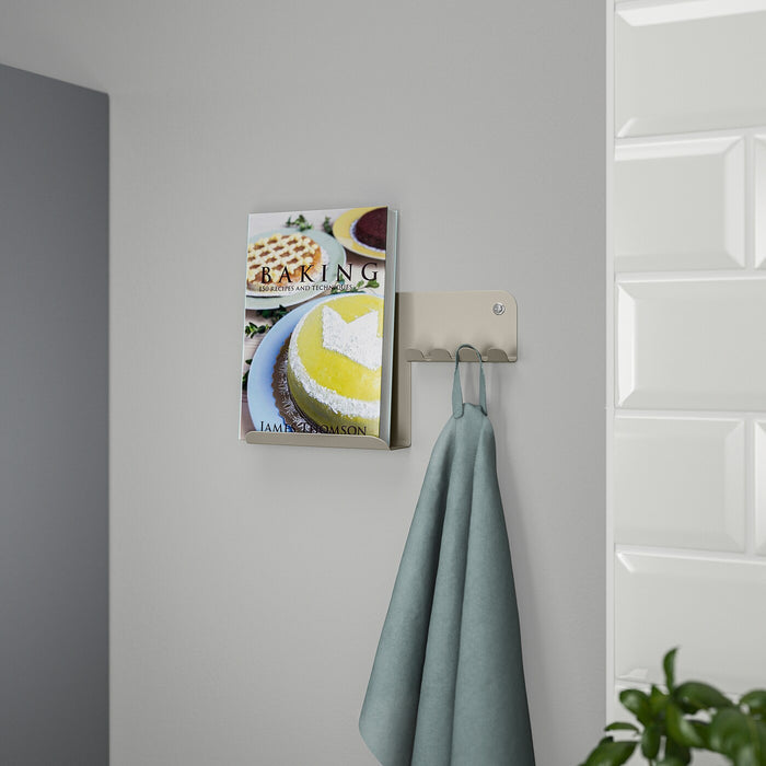 HAVREKROSS wall organiser w hooks, light grey-beige, 23x13 cm