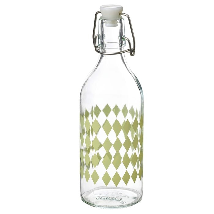 KORKEN bottle with stopper, clear glass/patterned 0.5 L