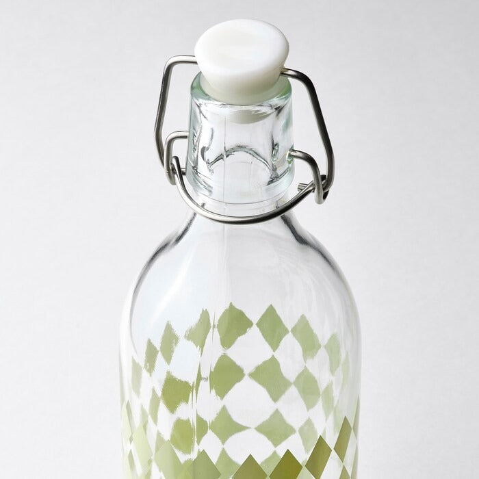 KORKEN bottle with stopper, clear glass/patterned 0.5 L