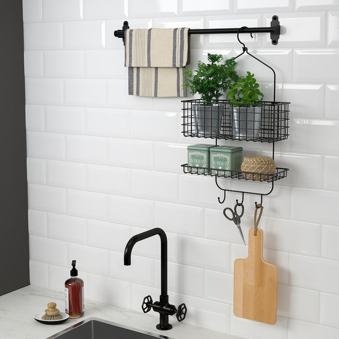 BLECKSJON Shower hanger, two tiers, black, 31x56 cm