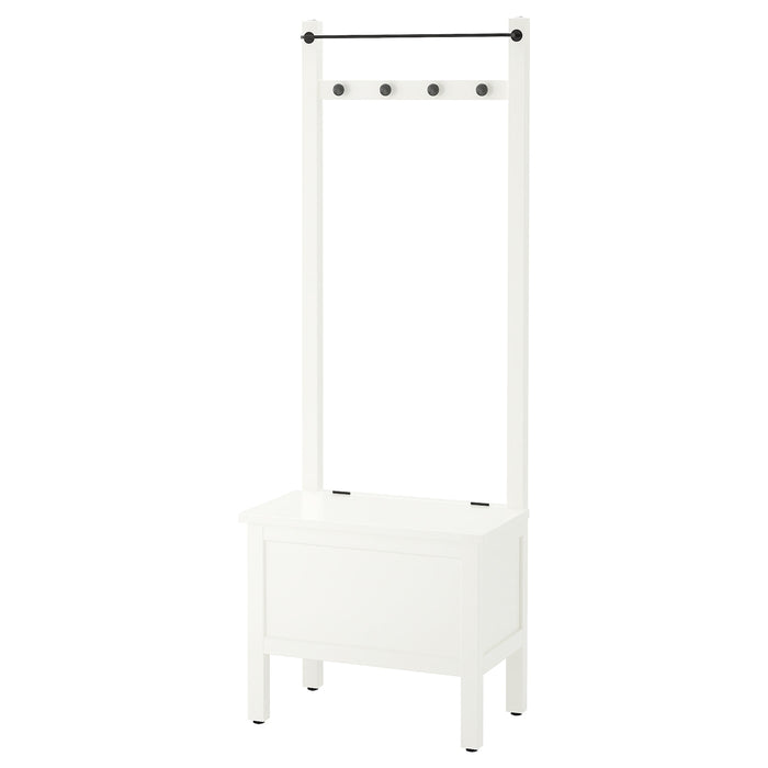 HEMNES Storage bench w towel rail/4 hooks, white, 64x37x173 cm