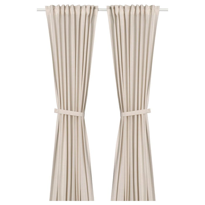 LENDA curtains with tie-backs, 1 pair, off-white, 140x250 cm