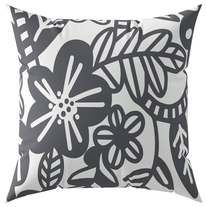 BRUKSVARA cushion, anthracite white/floral pattern, 50x50 cm