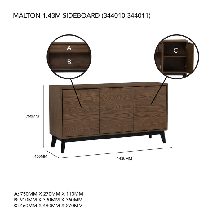 MALTON Sideboard, oak, 143x40x75 cm, 344011