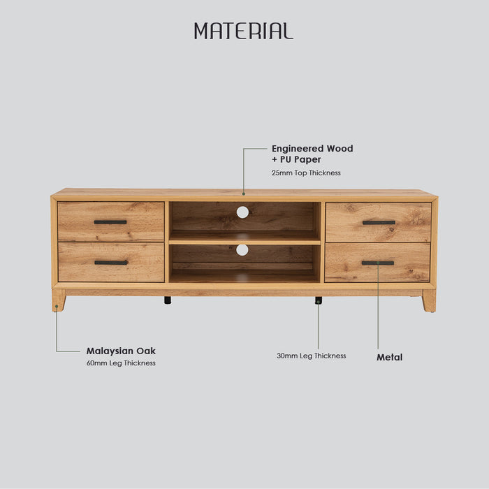 OREGON TV bench, wotan oak, 165x45x50 cm, 335071