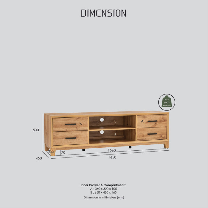 OREGON TV bench, wotan oak, 165x45x50 cm, 335071