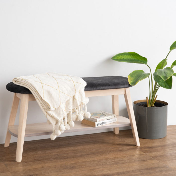 OZEL Bench, White-wash/black, 90x30x46.8 cm, 243026