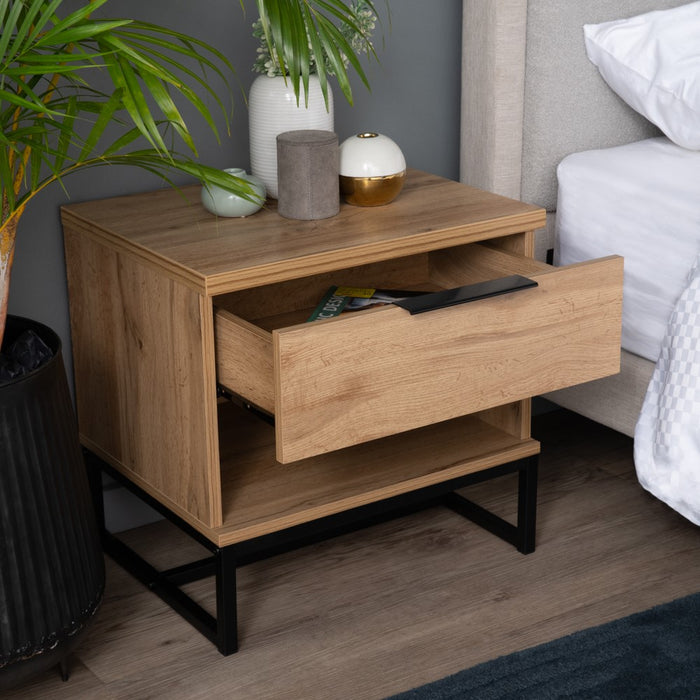 WALDO Bedside table, black/wotan oak, 50.5x40x49 cm, 151046