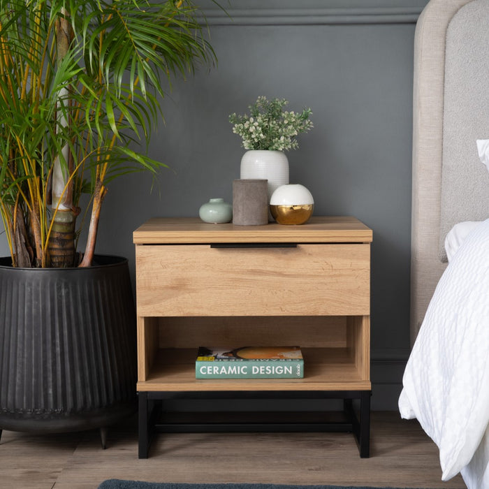 WALDO Bedside table, black/wotan oak, 50.5x40x49 cm, 151046