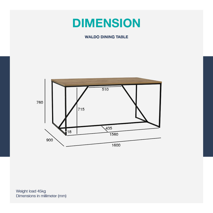 WALDO Dining table, black/oak, 160x90x76 cm, 145137