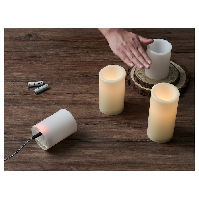 ADELLOVTRAD LED LED block candle, set of 3, white/indoor, 60520451