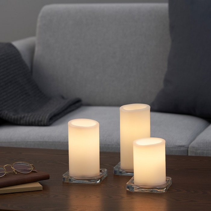 ADELLOVTRAD LED LED block candle, set of 3, white/indoor, 60520451