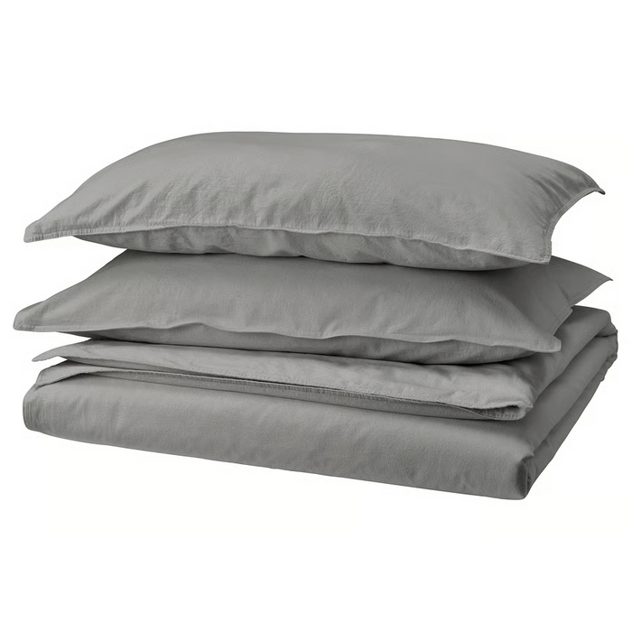 ANGSLILJA Duvet cover and 2 pillowcases, grey, 200x200/50x80 cm, 30479146