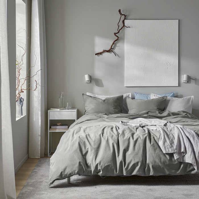 ANGSLILJA Duvet cover and pillowcase, grey, 150x200/50x80 cm, 50318671