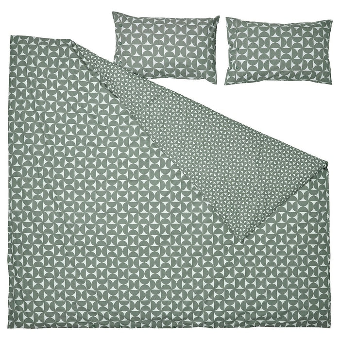 ANGSNEJLIKA Duvet cover and 2 pillowcases, grey/green, 200x200/50x80 cm