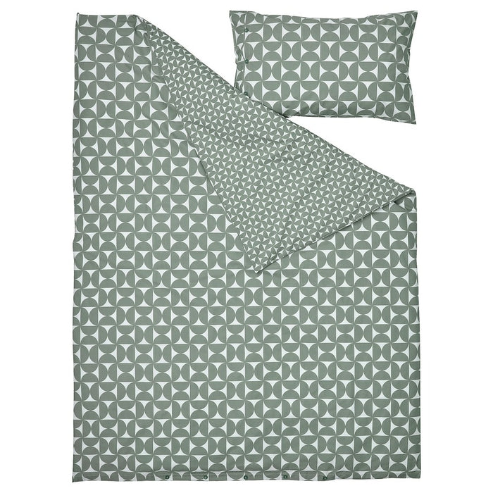 ANGSNEJLIKA Duvet cover and pillowcase, grey/green, 150x200/50x80 cm, 30541134