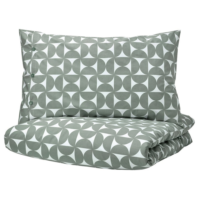 ANGSNEJLIKA Duvet cover and pillowcase, grey/green, 150x200/50x80 cm, 30541134