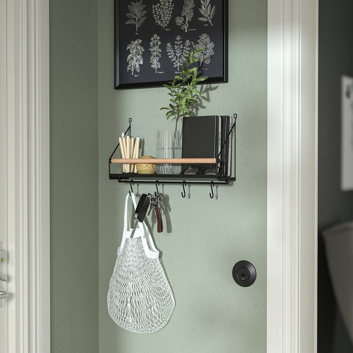 AKERBRUK Wall organiser w hooks, 42x12x26 cm