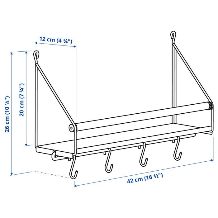 AKERBRUK Wall organiser w hooks, 42x12x26 cm