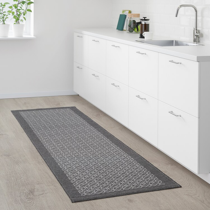 AMELA Rug, grey/patterned, 180x50 cm