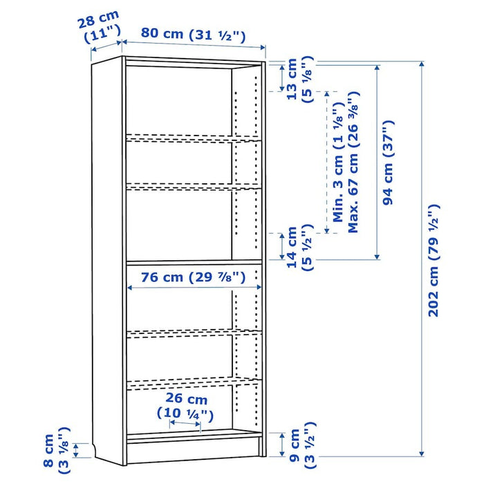 BILLY Bookcase, black-blue, 80x28x202 cm