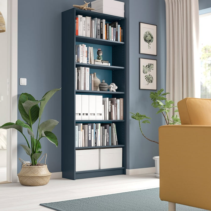 BILLY Bookcase, black-blue, 80x28x202 cm