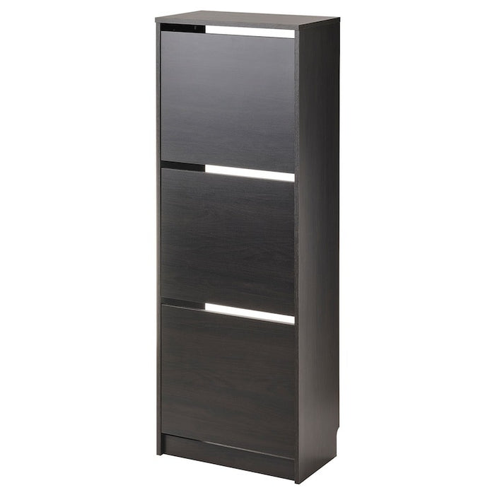 BISSA Shoe cabinet with 3 compartments, black/brown 49x28x135 cm