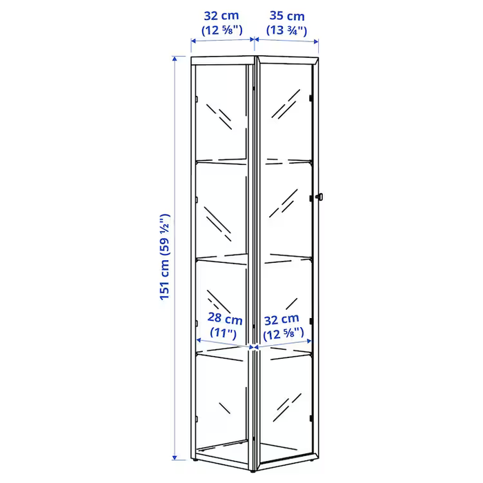 BLALIDEN Glass-door cabinet, black, 35x32x151 cm