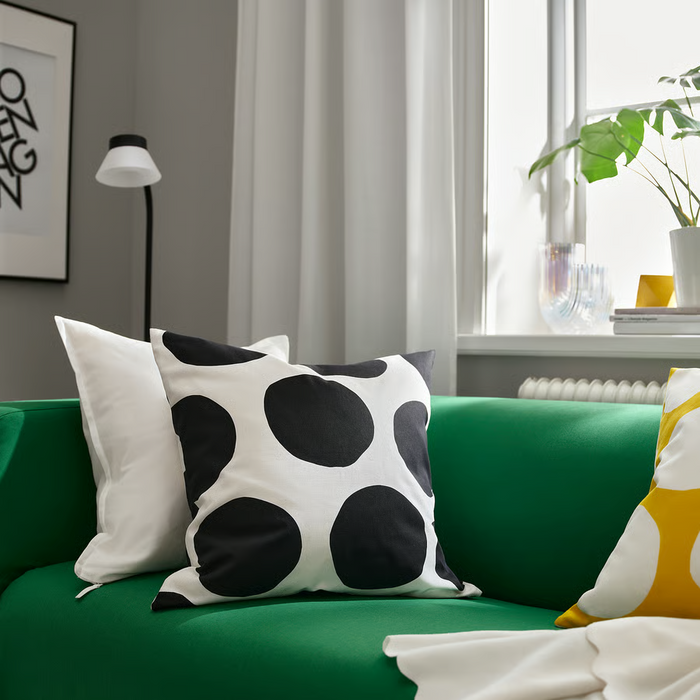 BLAMUNKAR Cushion cover, white/black/dot pattern, 50x50 cm, 80599636