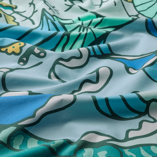 BLAVINGAD Duvet cover and pillowcase, turtle pattern/turquoise, 150x200/50x80 cm, 20521117