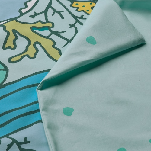 BLAVINGAD Duvet cover and pillowcase, turtle pattern/turquoise, 150x200/50x80 cm, 20521117