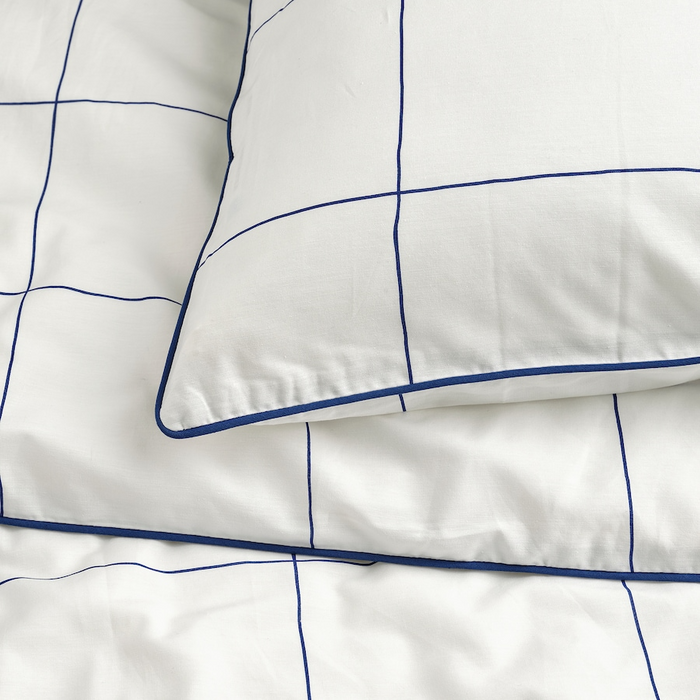 BREDVECKLARE Duvet cover and 2 pillowcases, white blue/check, 200x200/50x80 cm