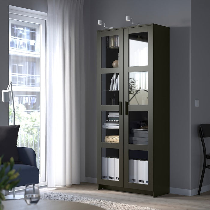 BRIMNES Glass-door cabinet, black, 80x190 cm, 70409887