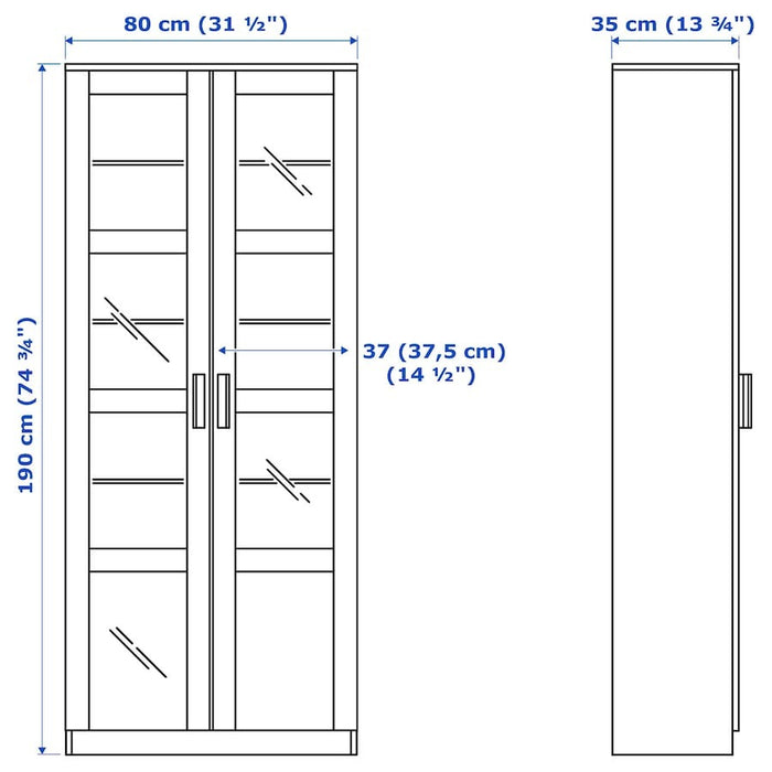 BRIMNES Glass-door cabinet, black, 80x190 cm, 70409887