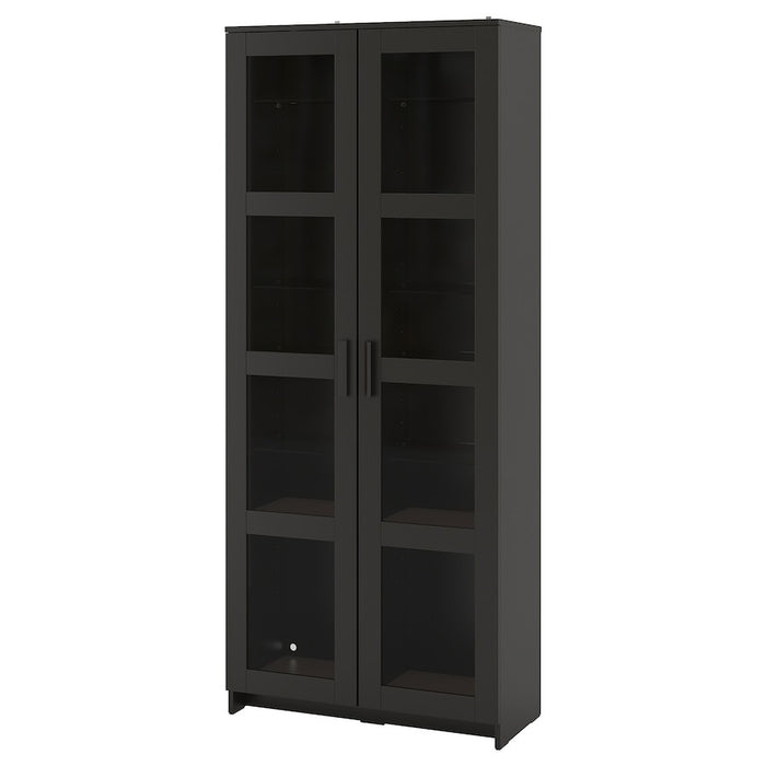 BRIMNES Glass-door cabinet, black, 80x190 cm, 70409887