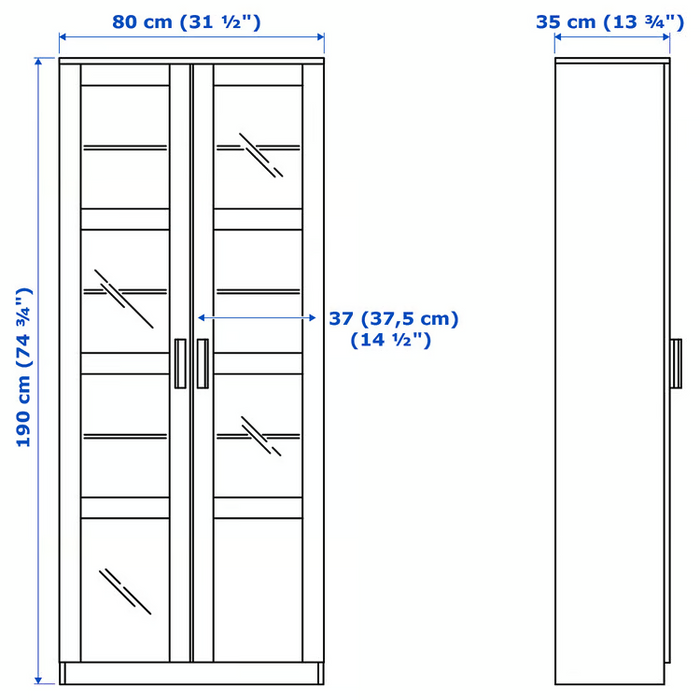BRIMNES Glass-door cabinet, white, 80x190 cm, 30409889