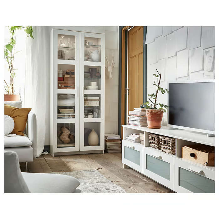 BRIMNES Glass-door cabinet, white, 80x190 cm, 30409889