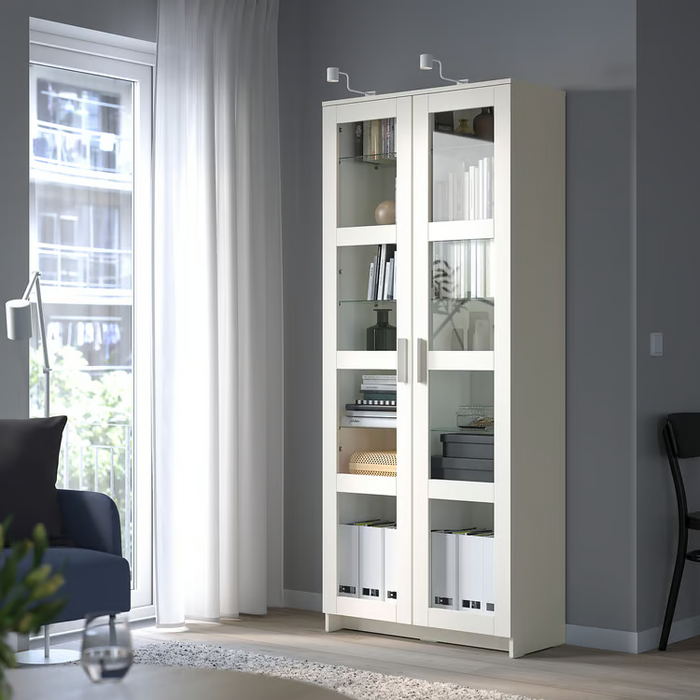 BRIMNES Glass-door cabinet, white, 80x190 cm, 30409889