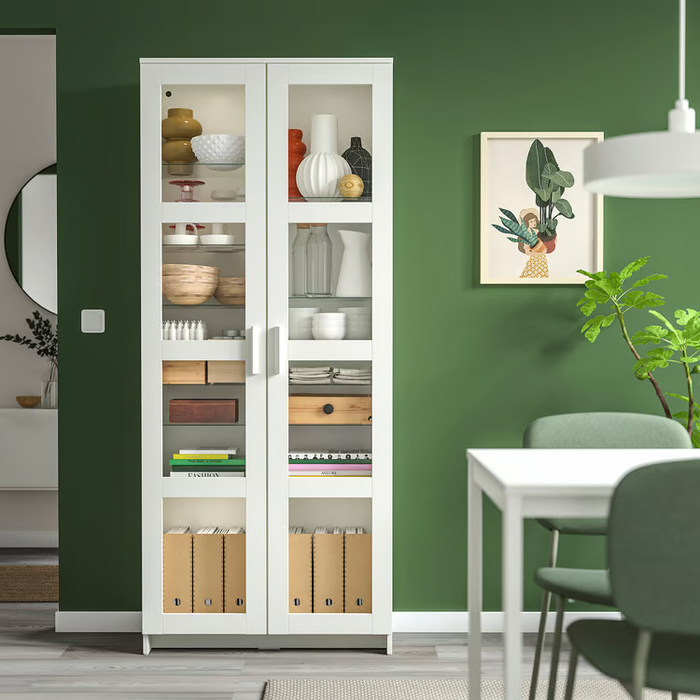 BRIMNES Glass-door cabinet, white, 80x190 cm, 30409889