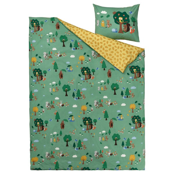 BRUMMIG Duvet cover and pillowcase, forest animal pattern/multicolour, 150x200/50x80 cm, 60521158