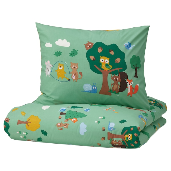 BRUMMIG Duvet cover and pillowcase, forest animal pattern/multicolour, 150x200/50x80 cm, 60521158