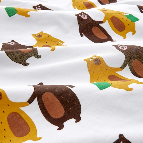 BRUMMIG Duvet cover and pillowcase, bear pattern yellow/brown, 150x200/50x80 cm, 70521148